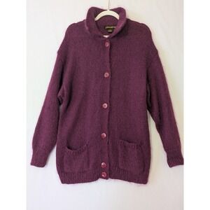 John Meyer Cardigan Women Medium Purple Vintage Mohair Blend Fuzzy Longline 90s